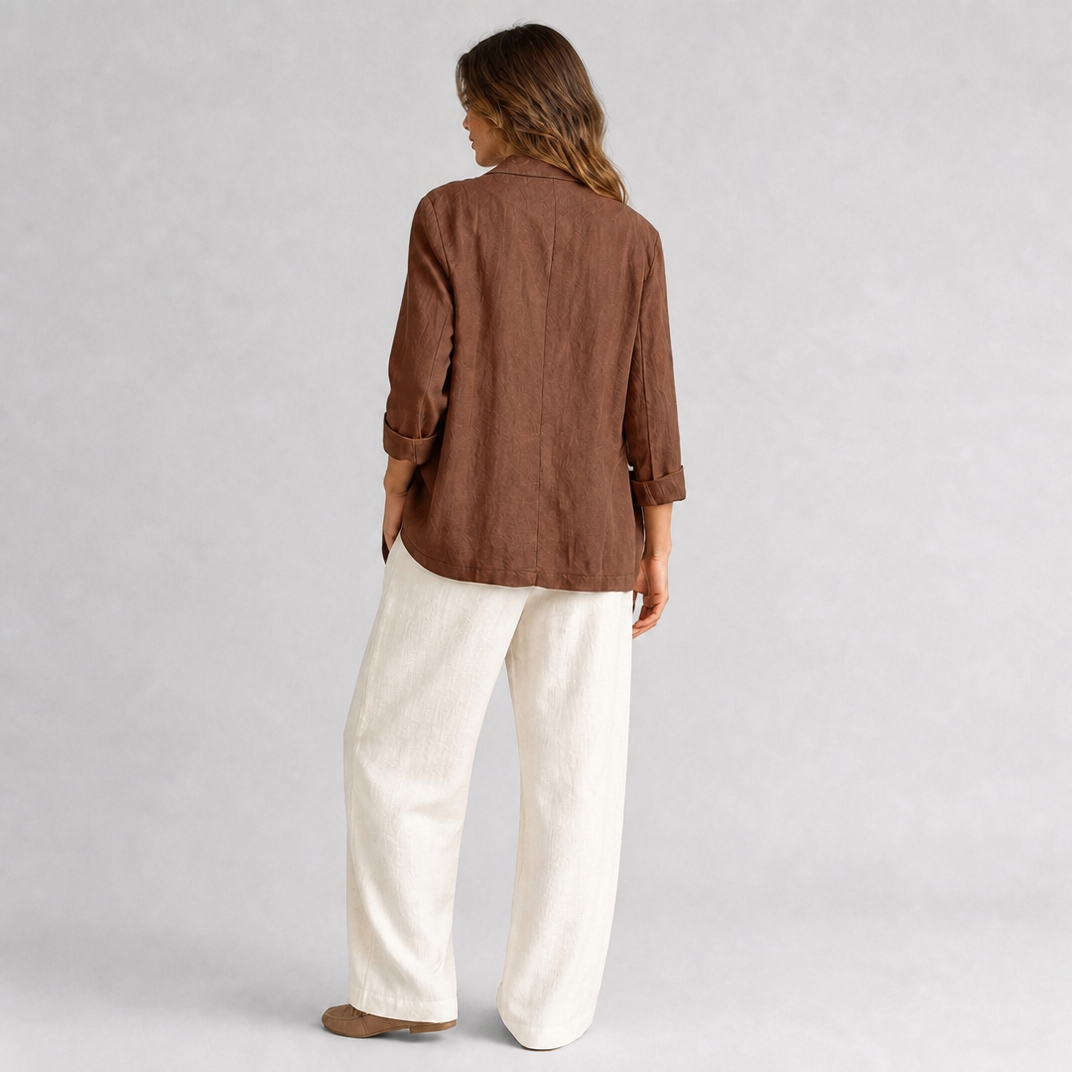 Women’s Single-Breasted Coffee Linen Blazer