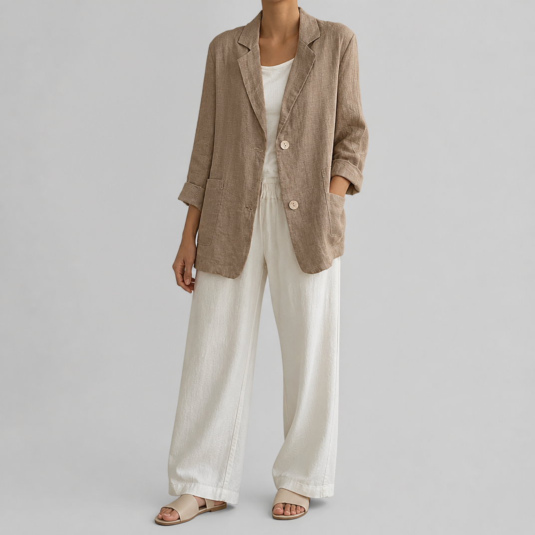 Women’s Single-Breasted Coffee Linen Blazer
