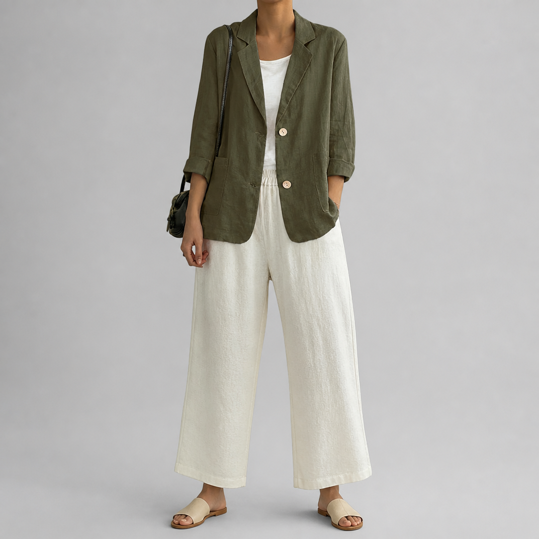 Women’s Single-Breasted Coffee Linen Blazer