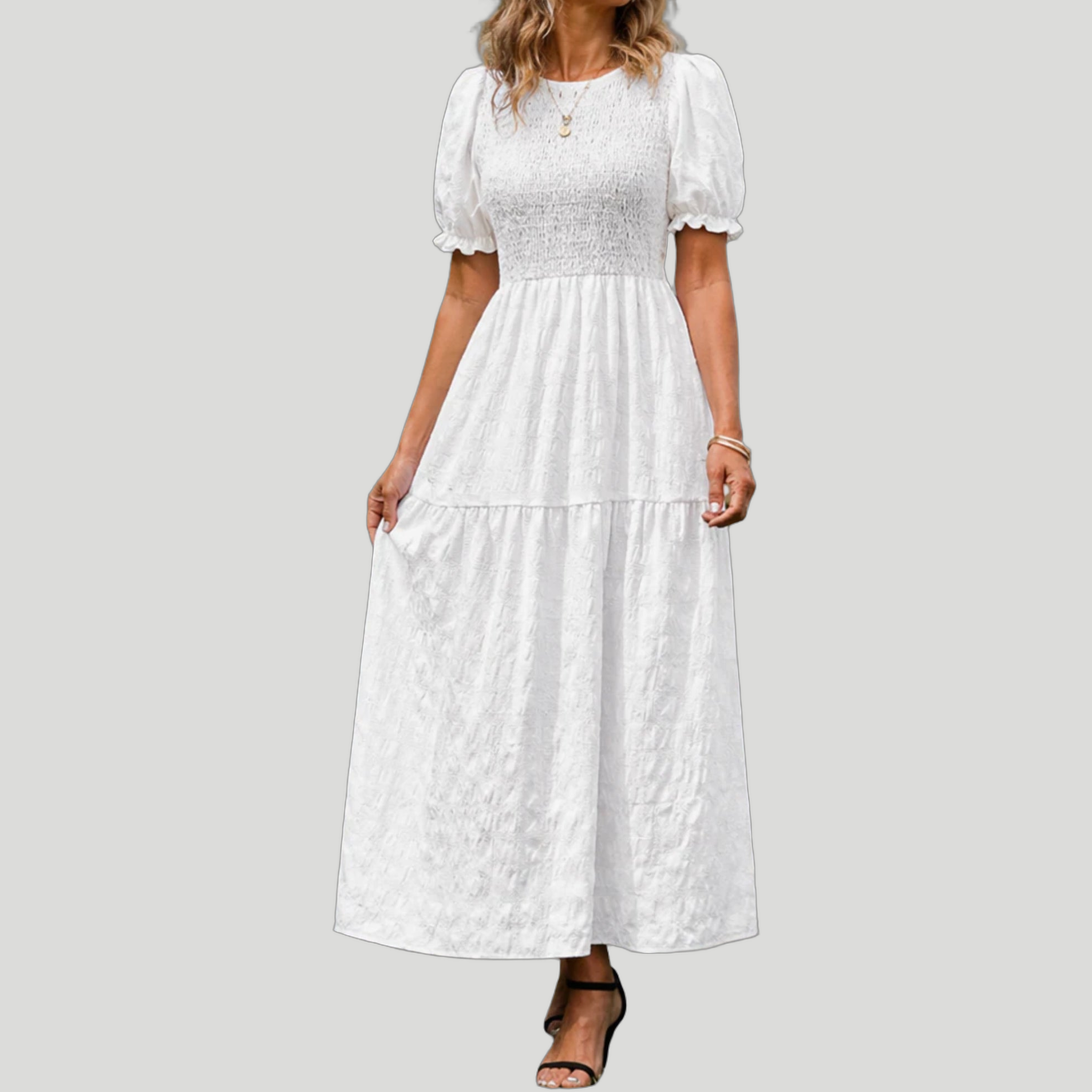 Women’s Smocked Puff-Sleeve Midi Dress