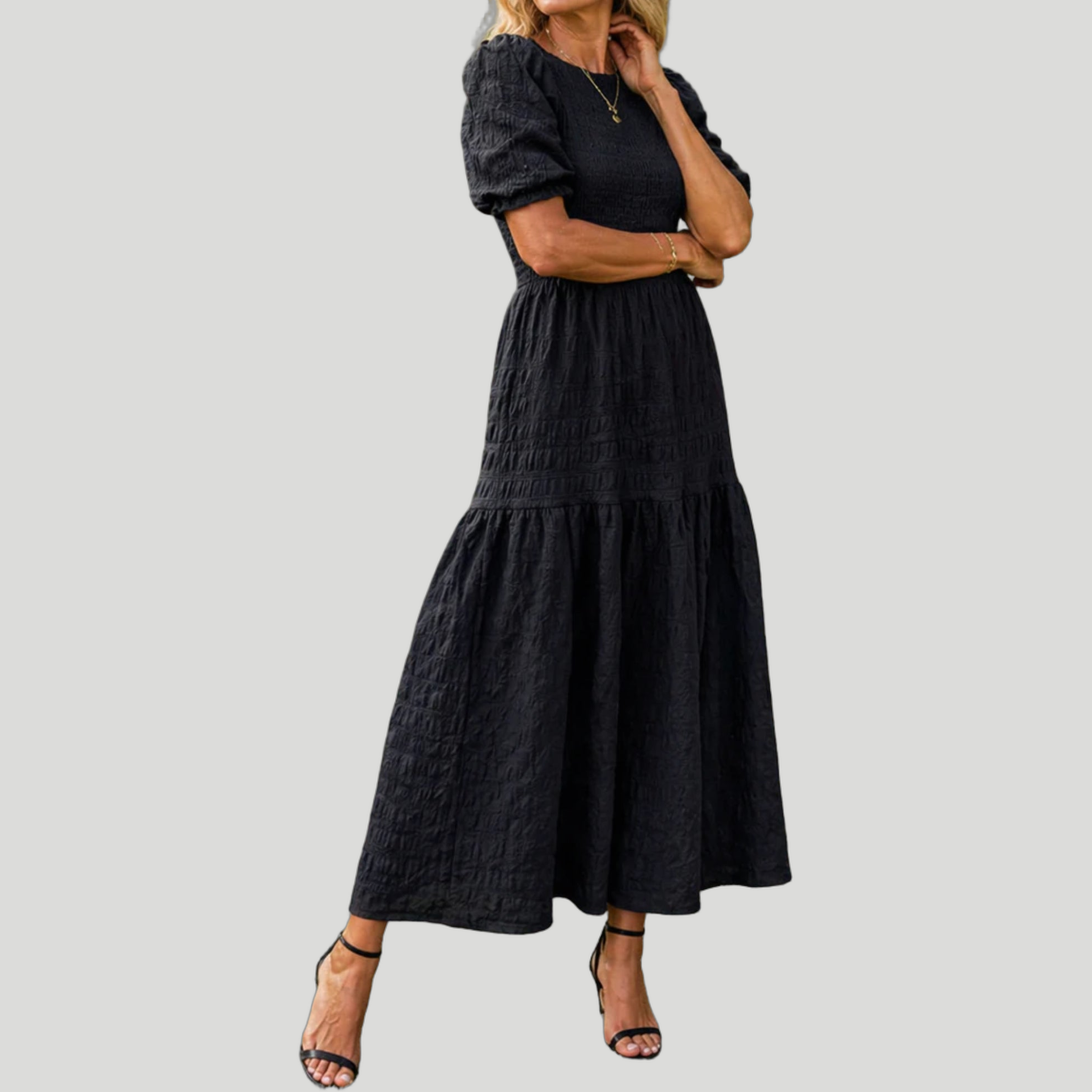 Women’s Smocked Puff-Sleeve Midi Dress