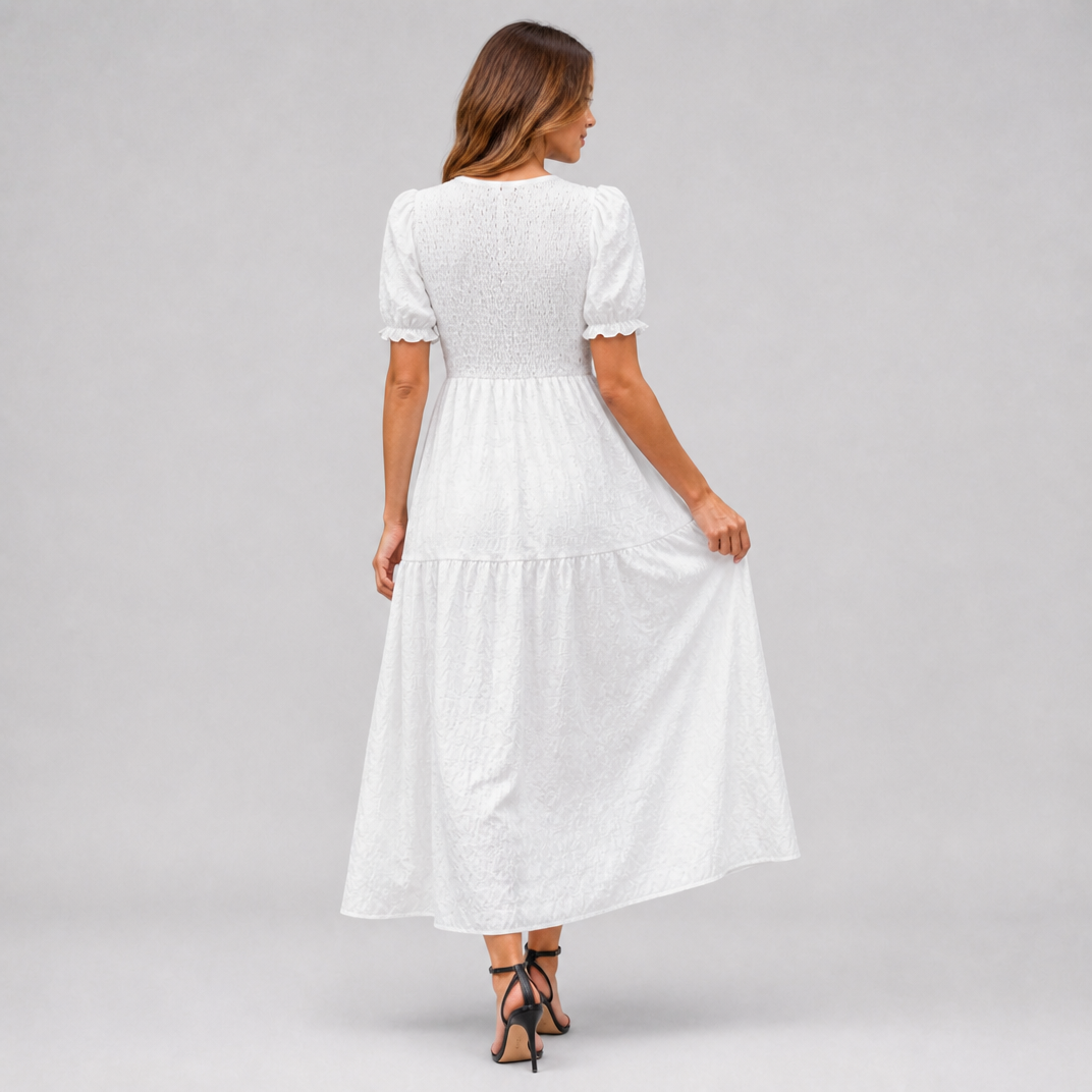 Women’s Smocked Puff-Sleeve Midi Dress
