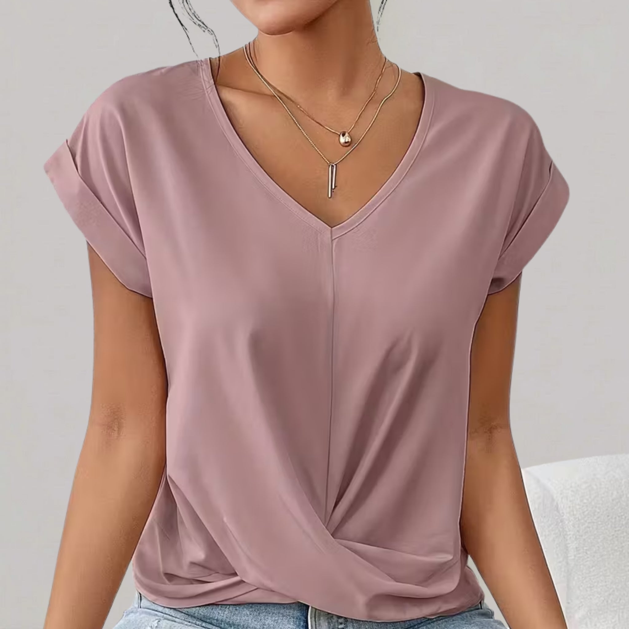 Women’s Solid Twisted-Front V-Neck T-Shirt