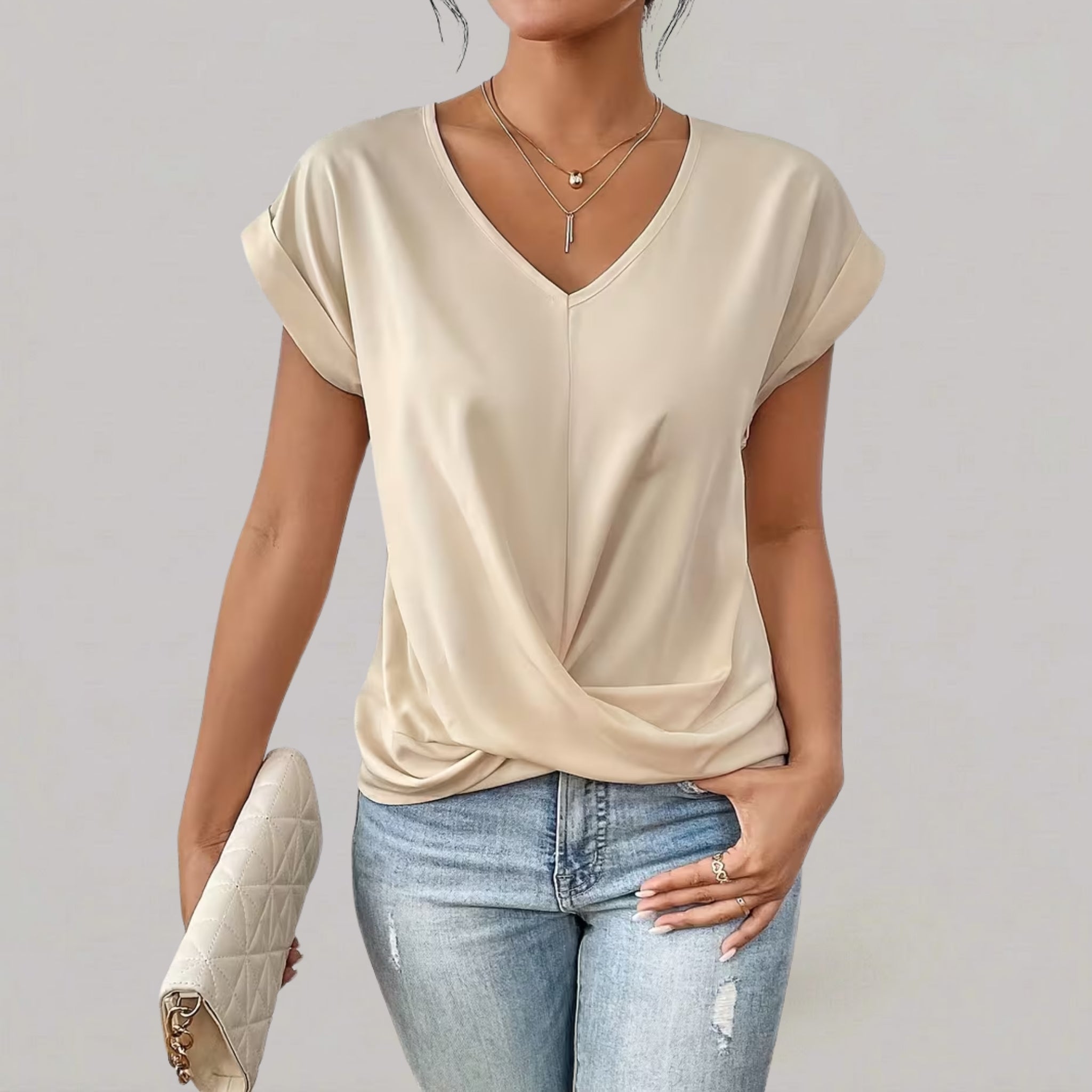 Women’s Solid Twisted-Front V-Neck T-Shirt