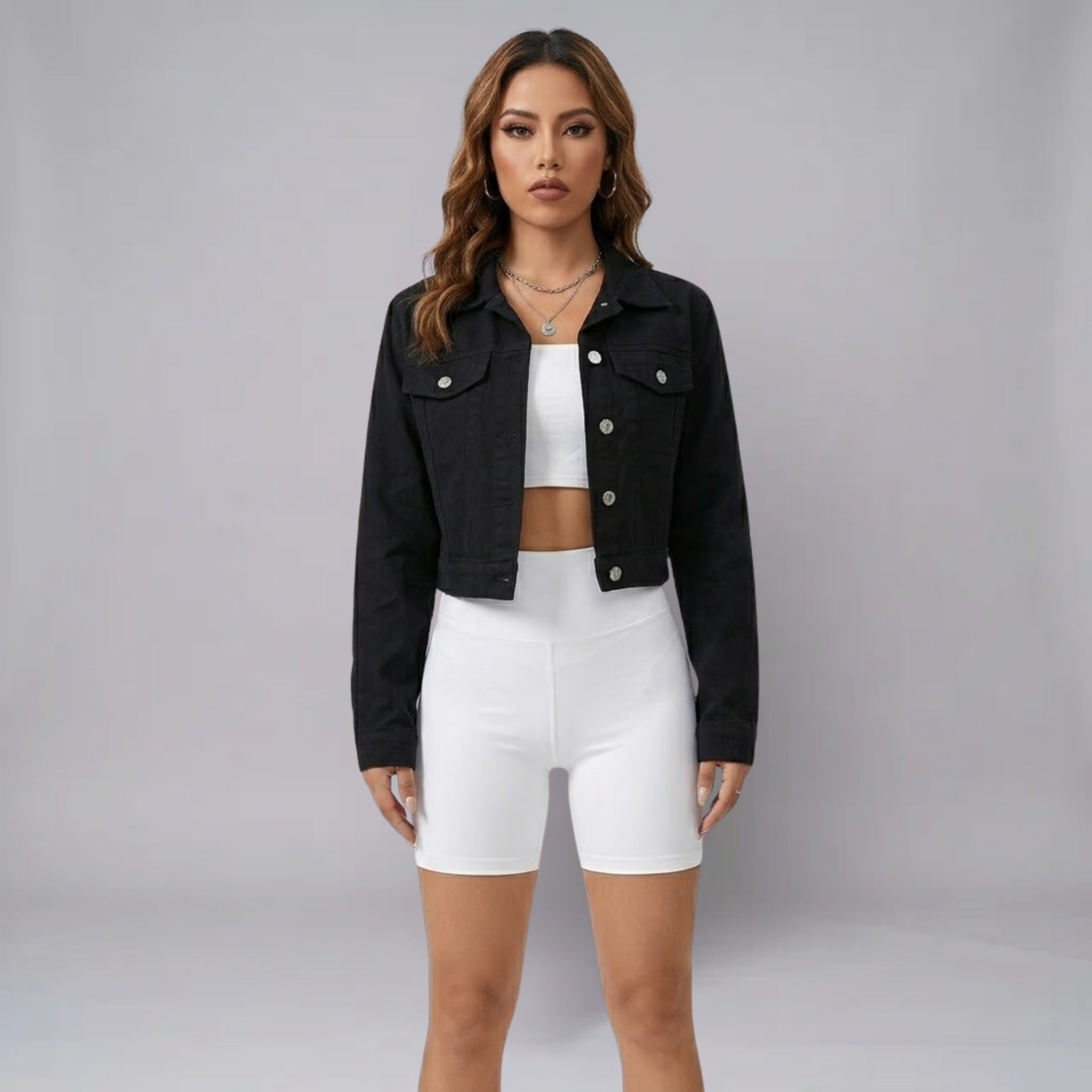 Women’s Spring-Weight Cropped Textured Denim Jacket