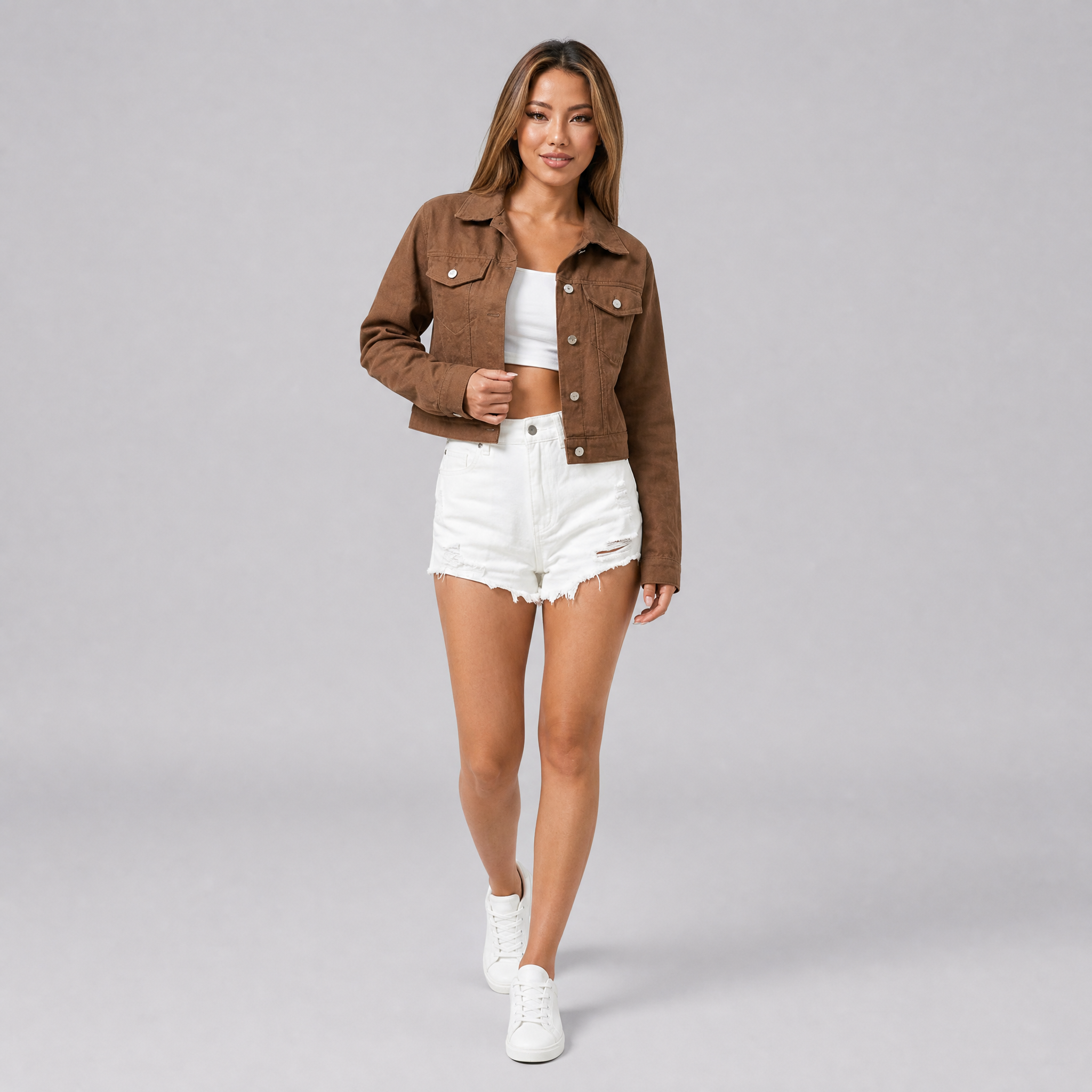 Women’s Spring-Weight Cropped Textured Denim Jacket