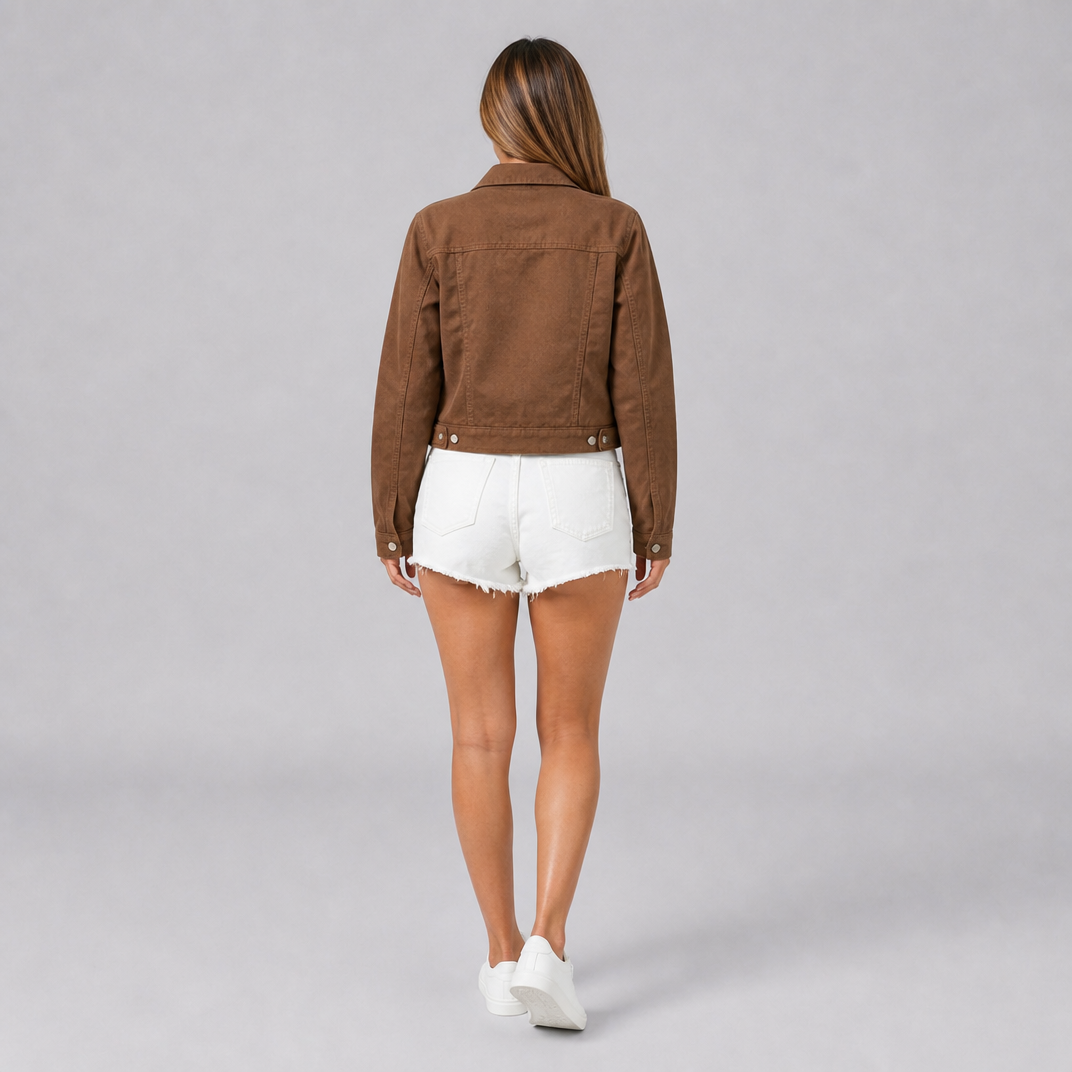 Women’s Spring-Weight Cropped Textured Denim Jacket