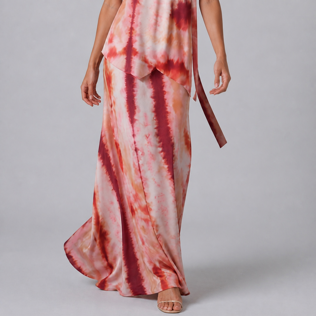 Women's Terracotta Printed Maxi Dress – Backless Occasion Dress