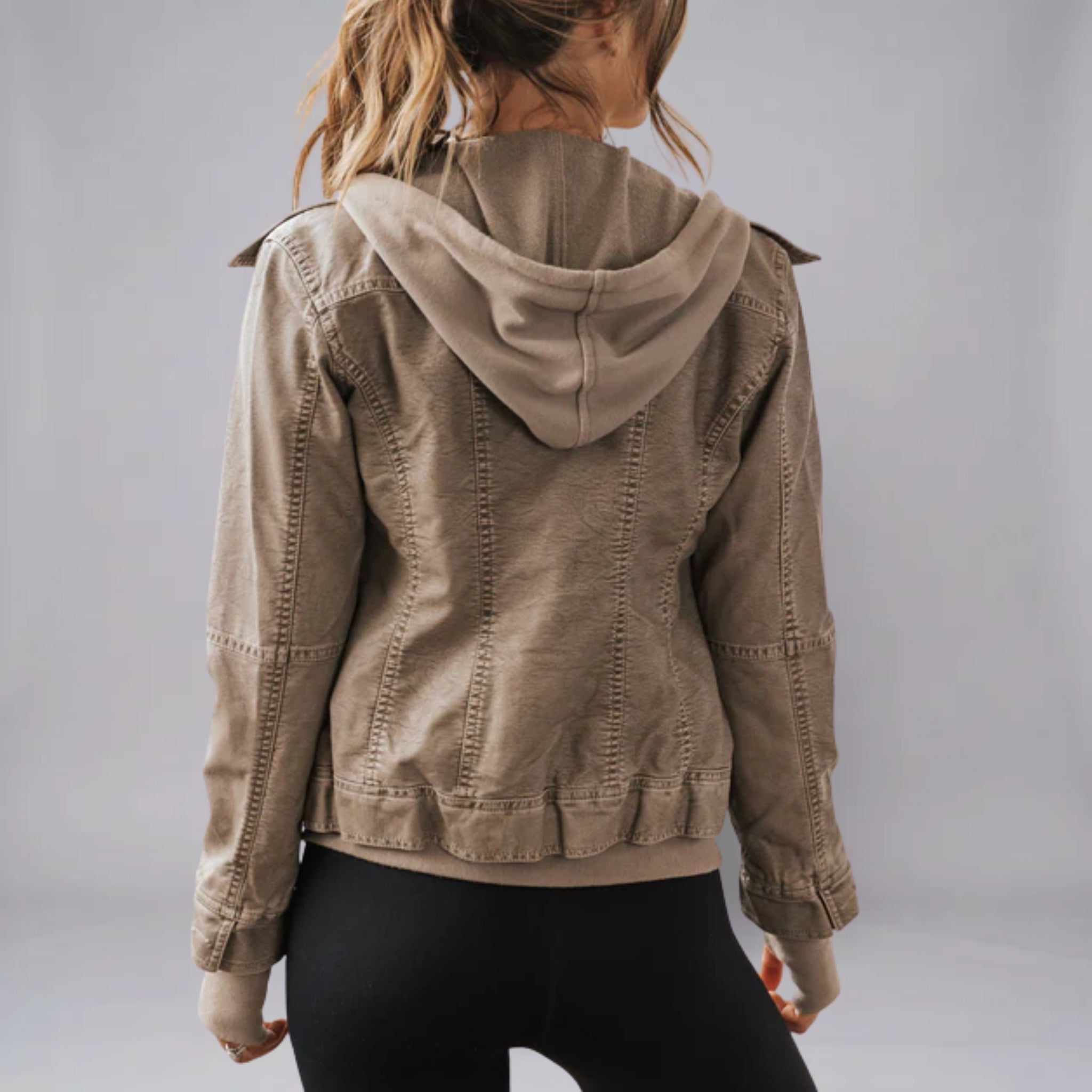 Women’s Textured Hooded Vegan Leather Spring Jacket