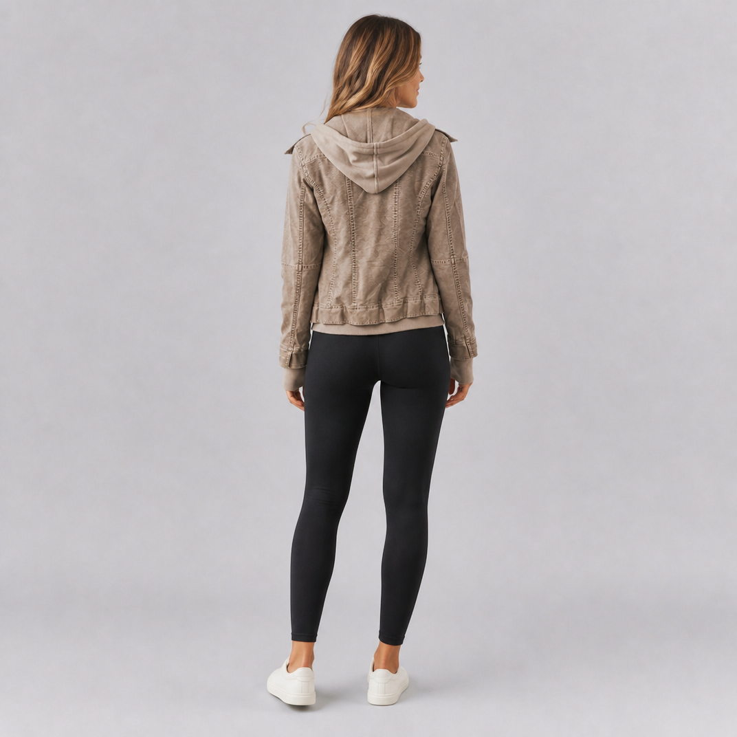 Women’s Textured Hooded Vegan Leather Spring Jacket