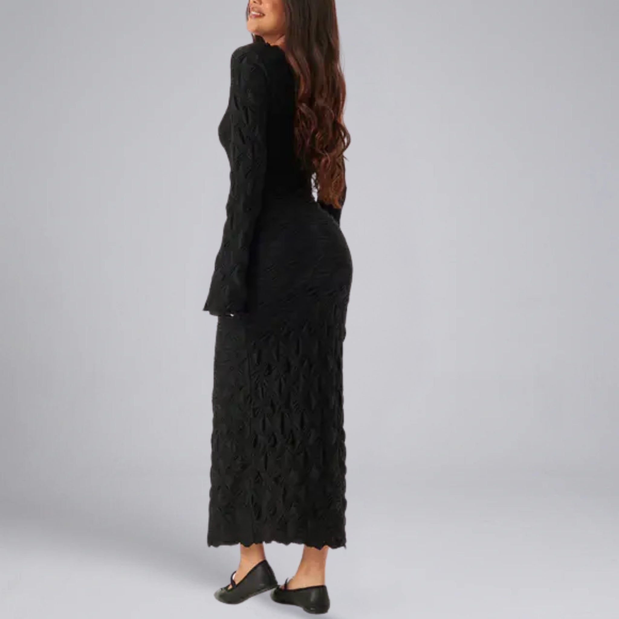 Women’s Textured Long-Sleeve Maxi Dress
