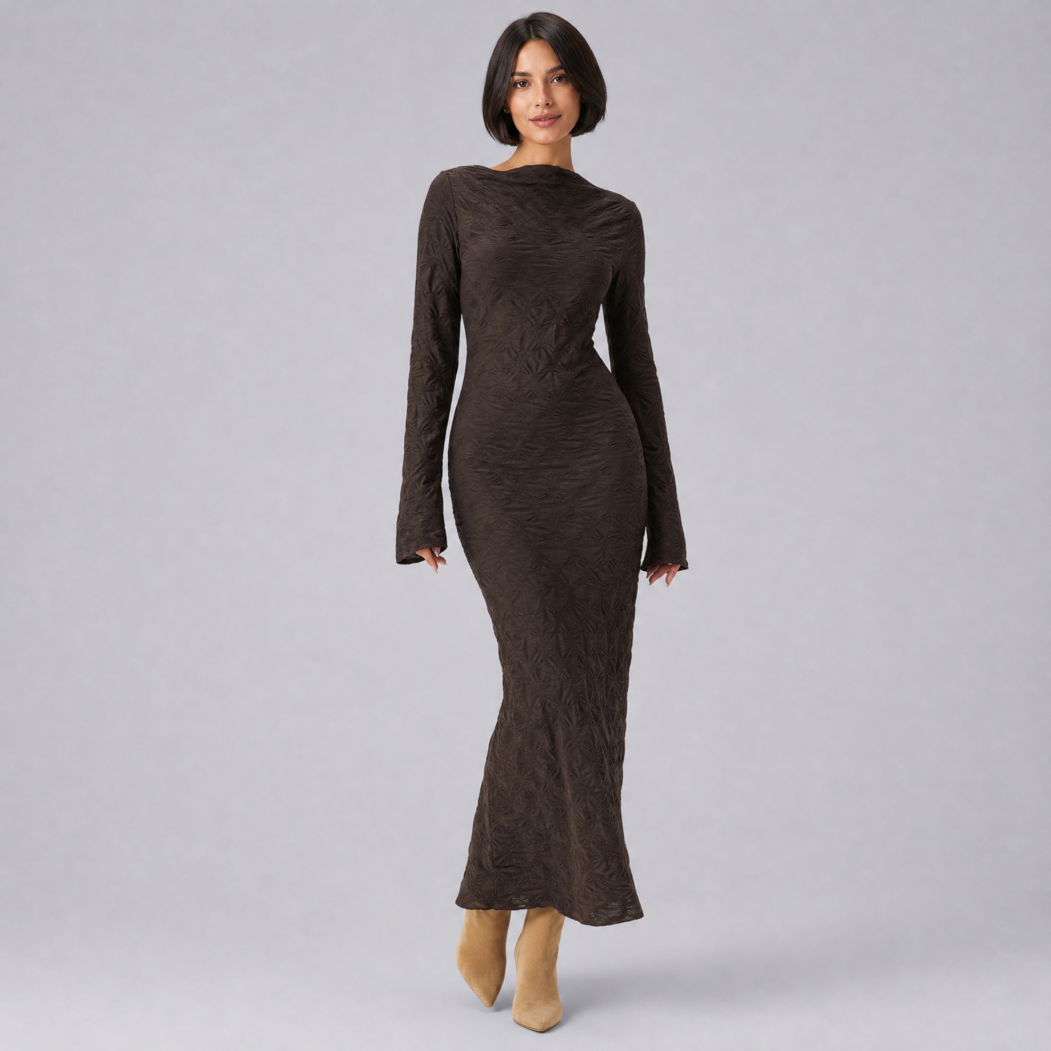 Women’s Textured Long-Sleeve Maxi Dress