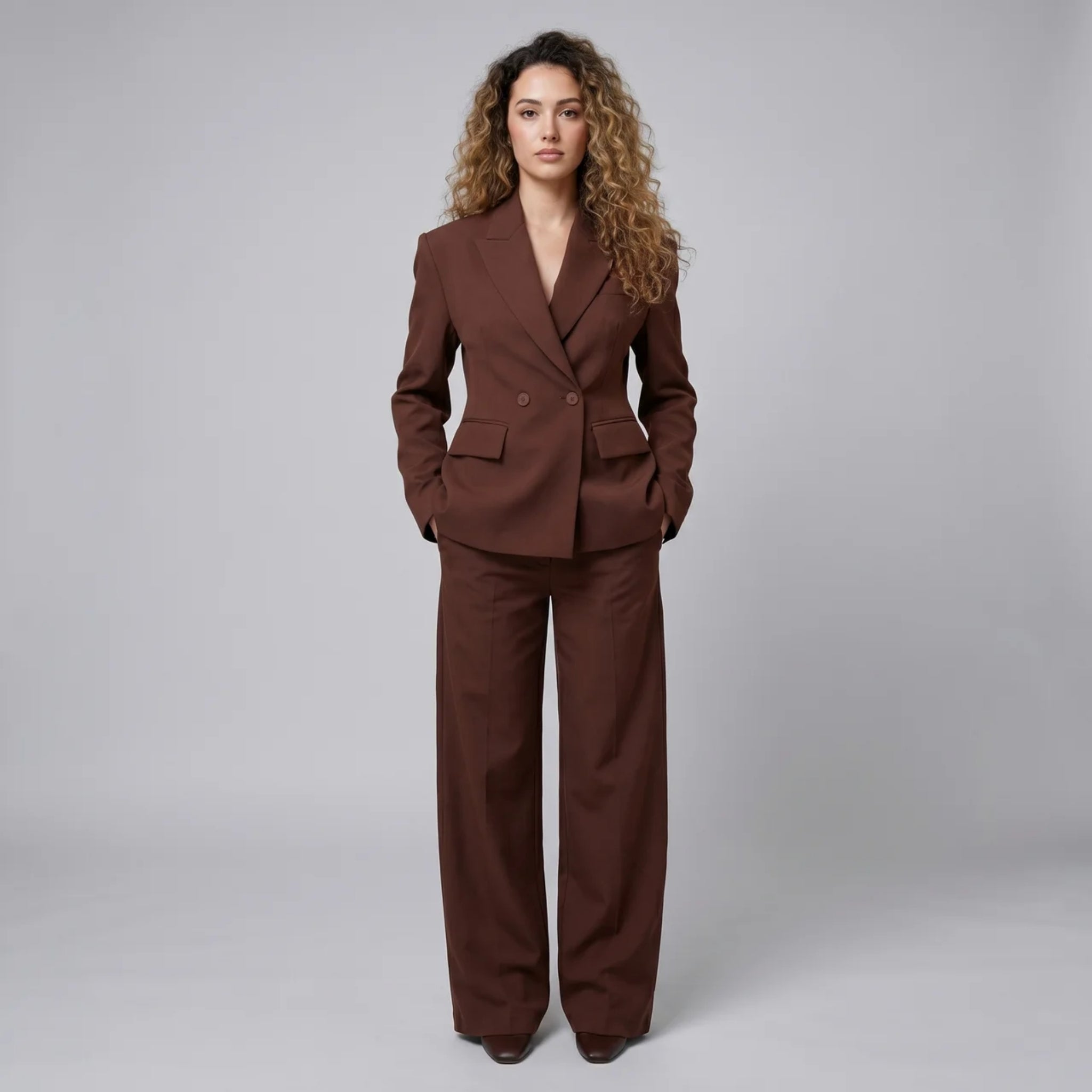 Women’s Textured Panelled Layered Double-Breasted Set