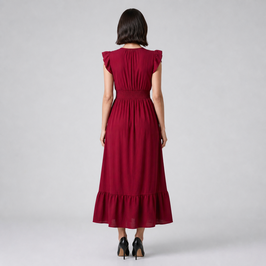 Women’s V-Neck Flutter-Sleeve Smocked Maxi Dress