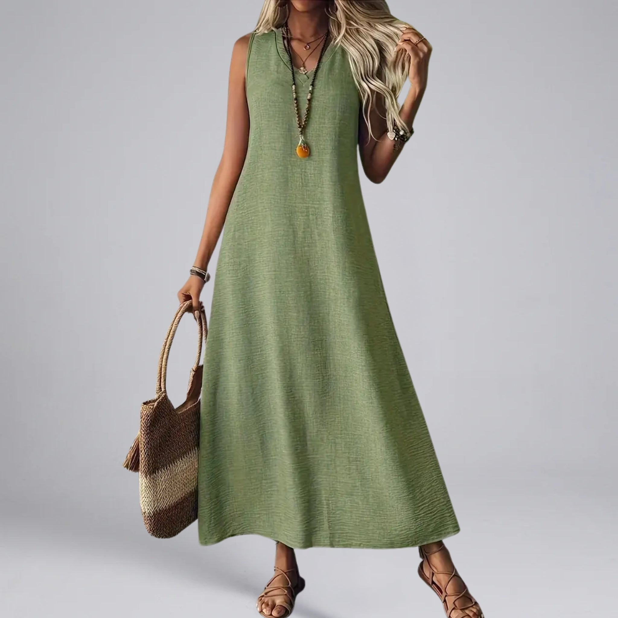 Women’s V-Neck Sleeveless Textured Maxi Dress