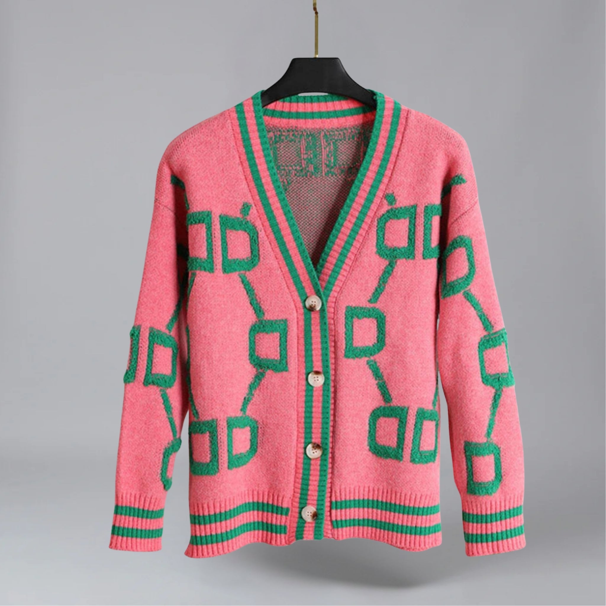 Women’s V-Neck Textured Geometric Cardigan