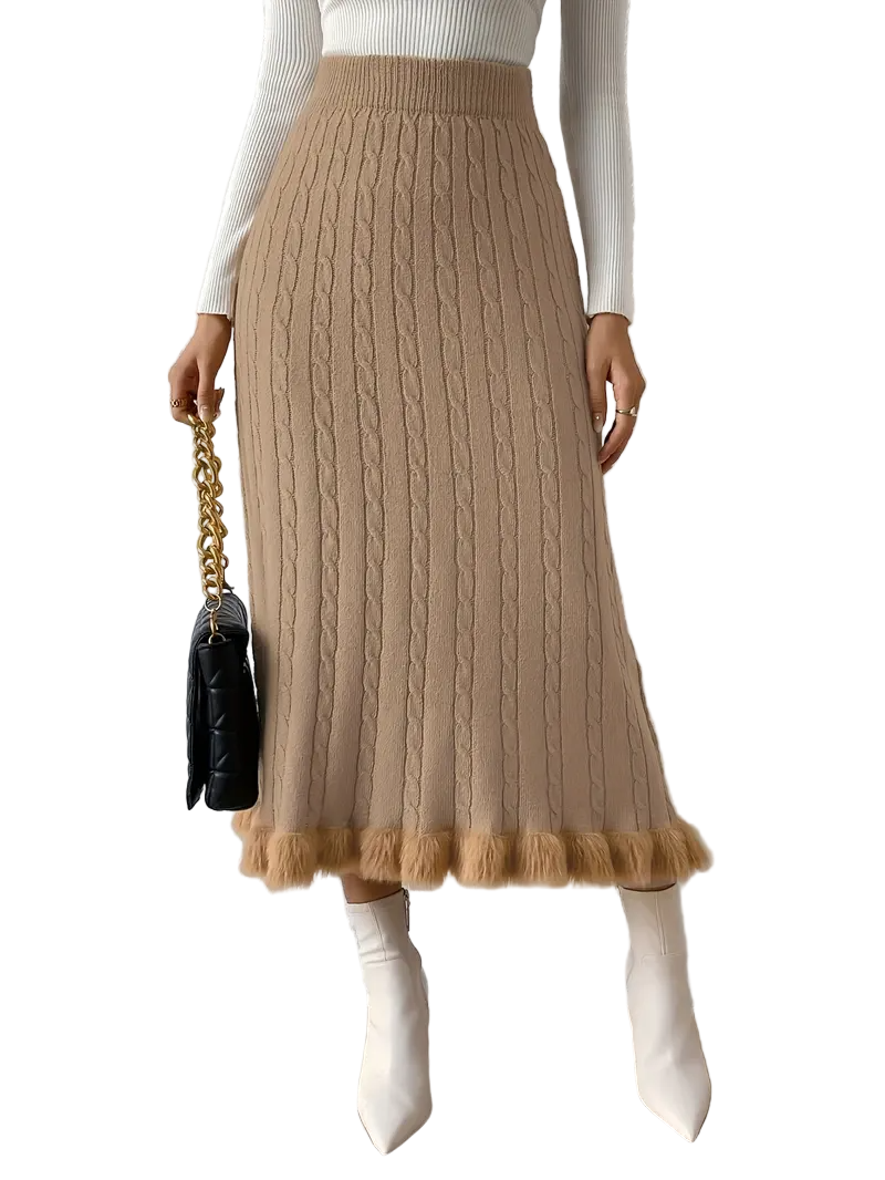 Women's Ribbed Waist and Fuzzy Hem Skirt