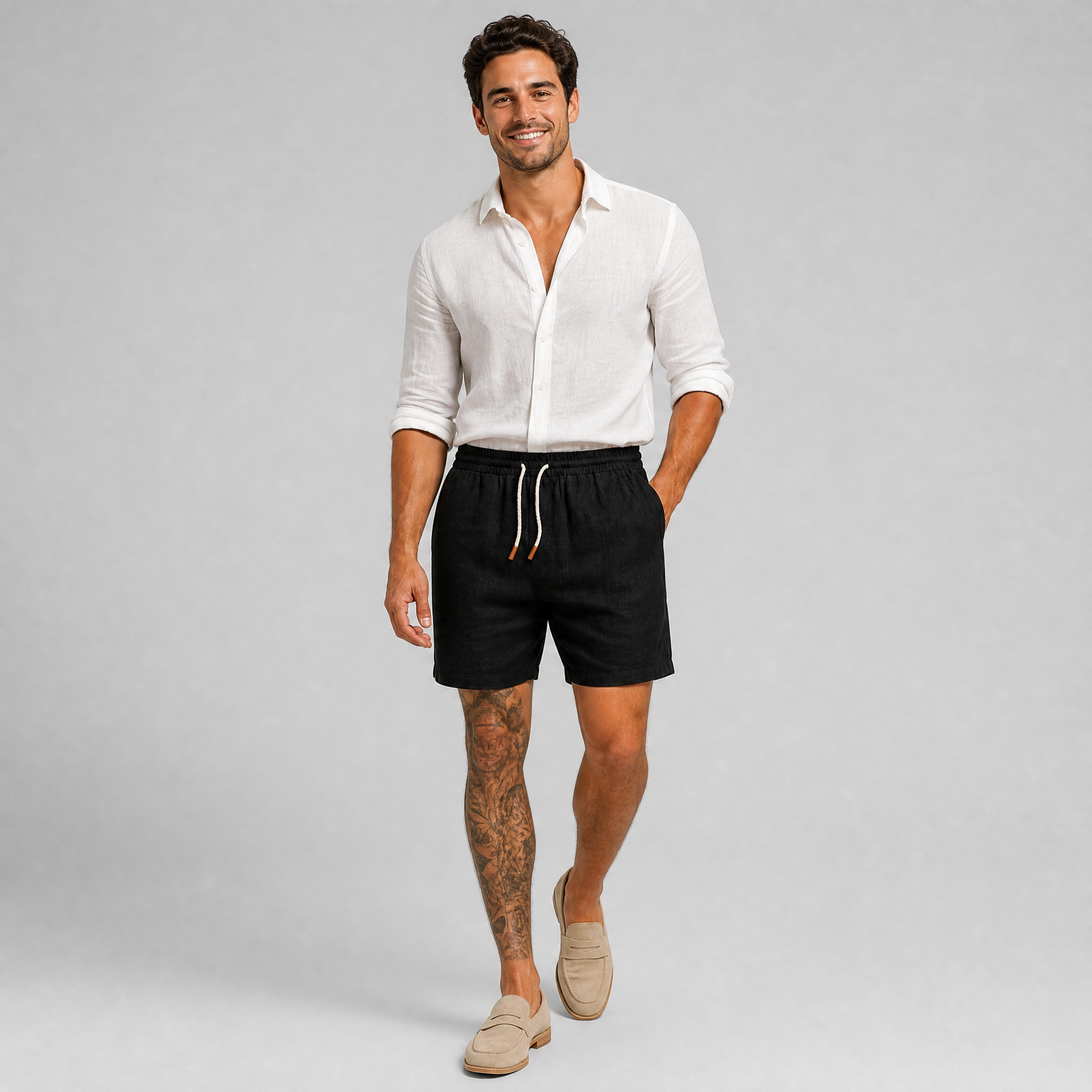 Men's Black Linen-Blend Shorts – Summer Chino Shorts Men