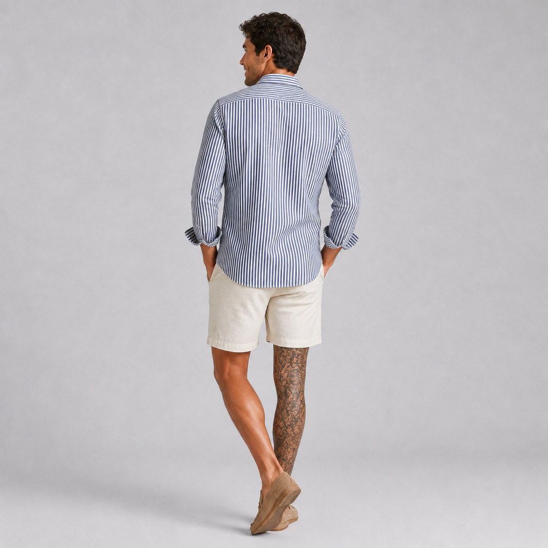 Men’s Blue Striped Linen Long Sleeve Shirt