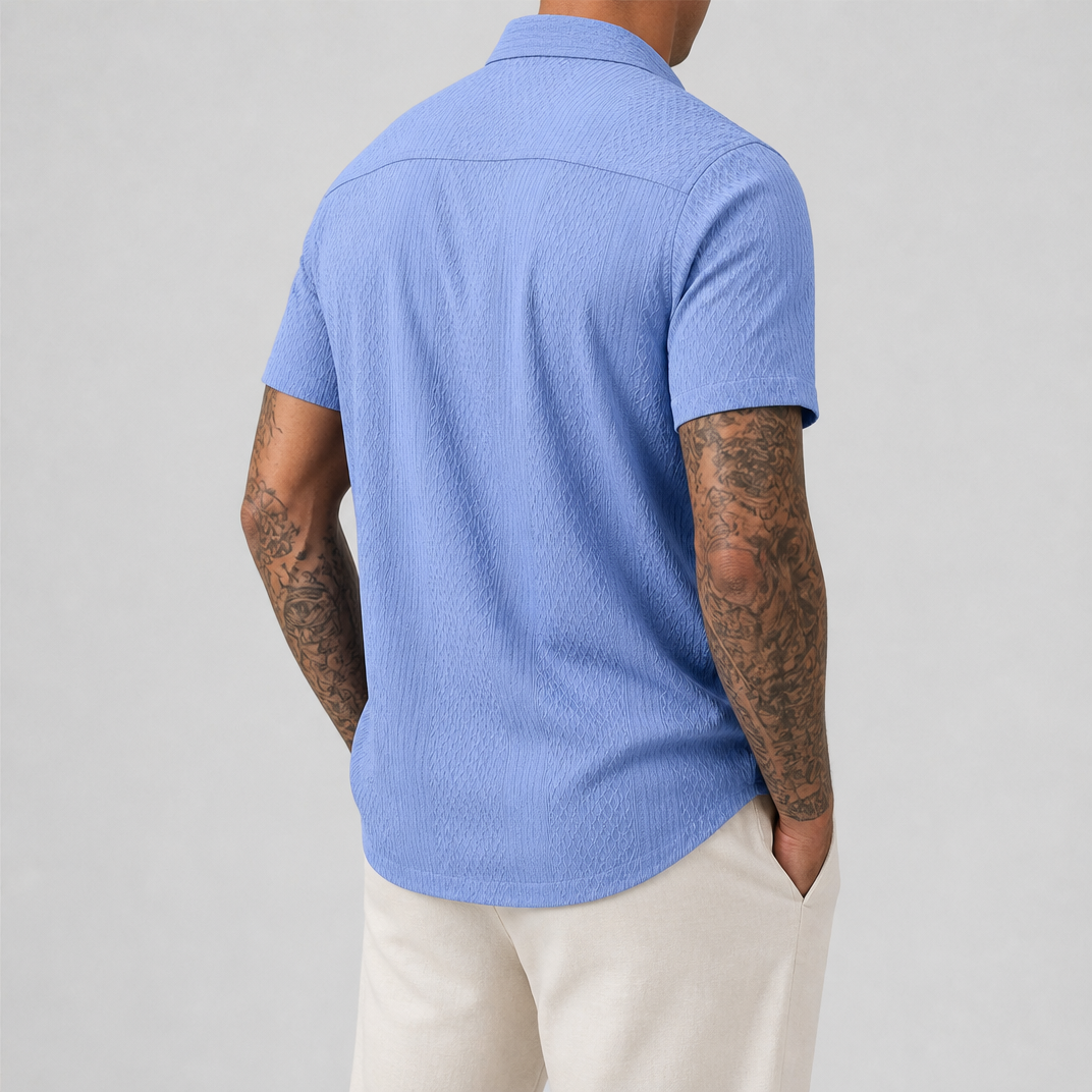 Men's Blue Textured Short Sleeve Shirt – Smart Casual Summer Shirt
