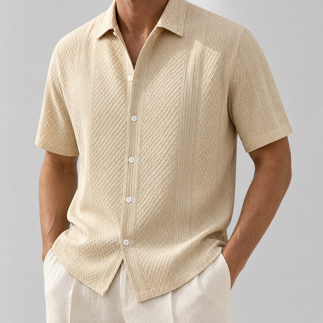 Men's Blue Textured Short Sleeve Shirt – Smart Casual Summer Shirt
