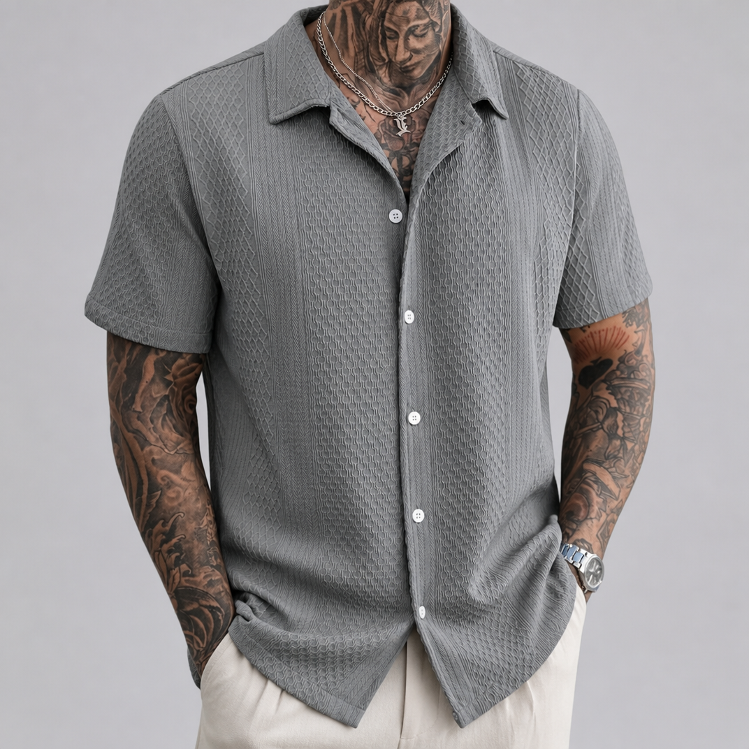 Men's Blue Textured Short Sleeve Shirt – Smart Casual Summer Shirt