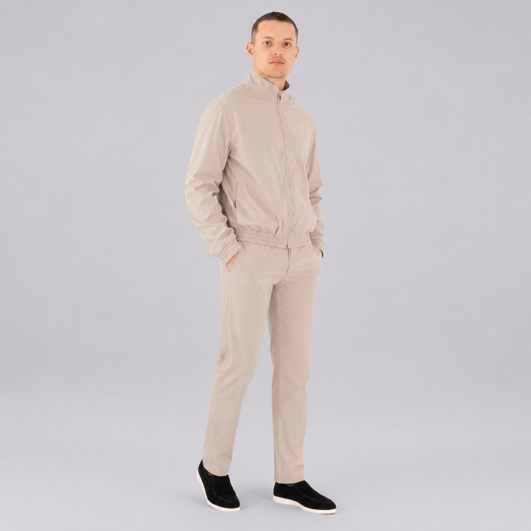 Men's Brown Cotton-Blend Tracksuit Set – Zip Up