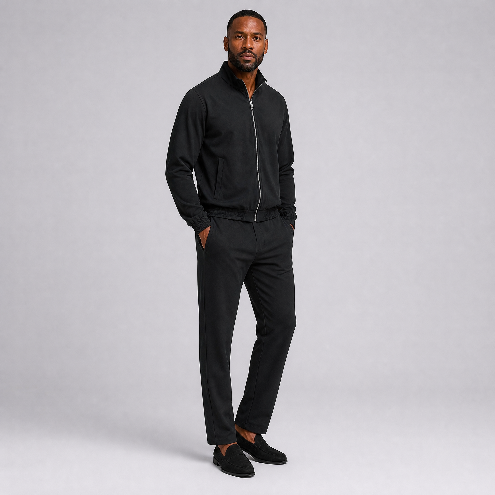Men's Brown Cotton-Blend Tracksuit Set – Zip Up