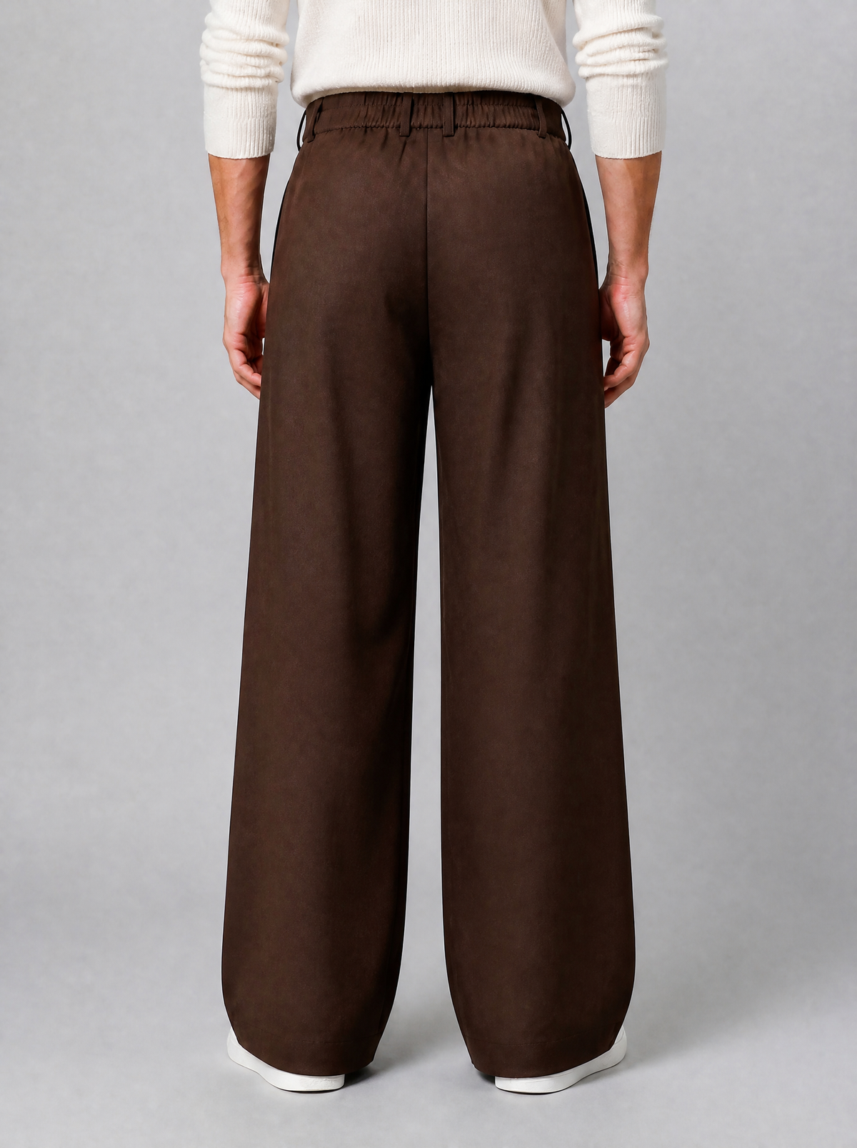 Men's Brown Wool Blend Pleated Wide Leg Trousers
