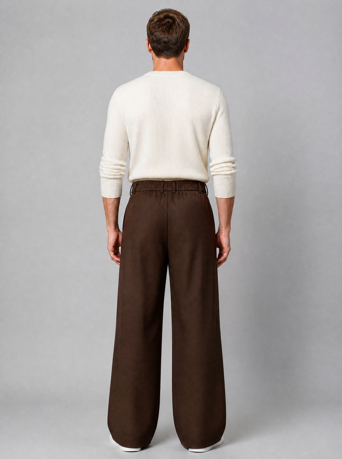 Men's Brown Wool Blend Pleated Wide Leg Trousers