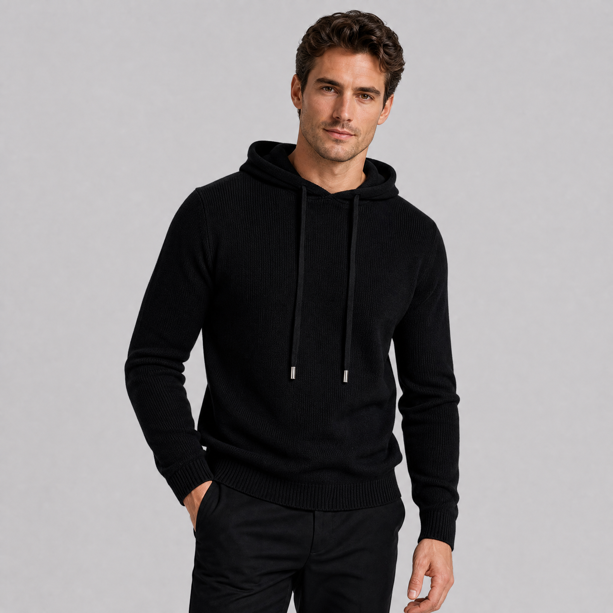 Men's Cashmere Knit Hoodie – Luxury Wool Blend Pullover