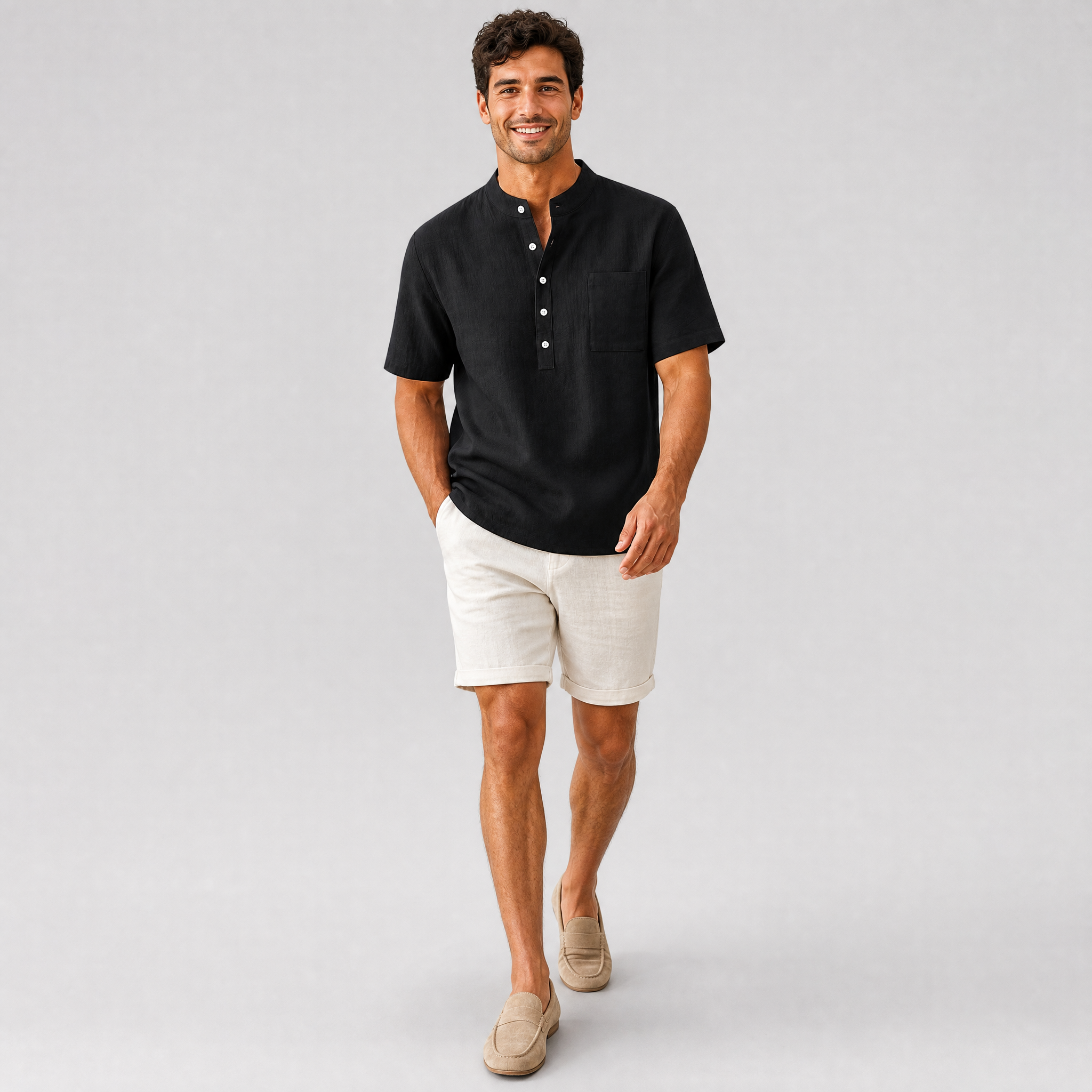 Men’s Casual Linen Henley Shirt