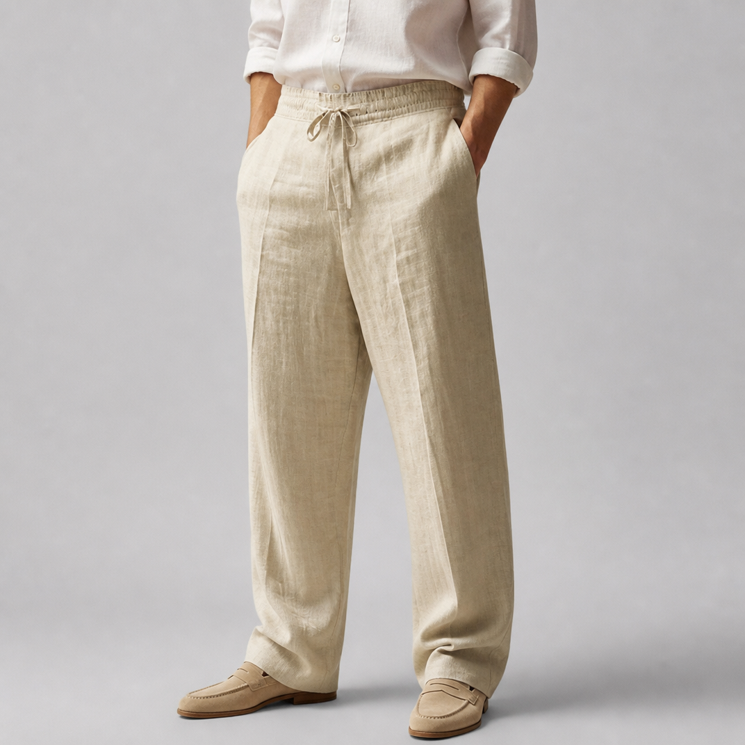 Men’s Casual Wide-Leg Linen Drawstring Lounge Pants