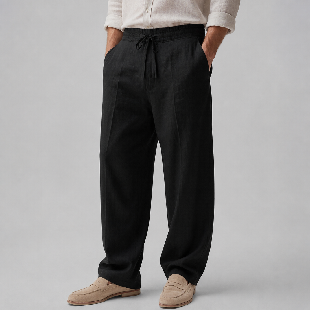 Men’s Casual Wide-Leg Linen Drawstring Lounge Pants