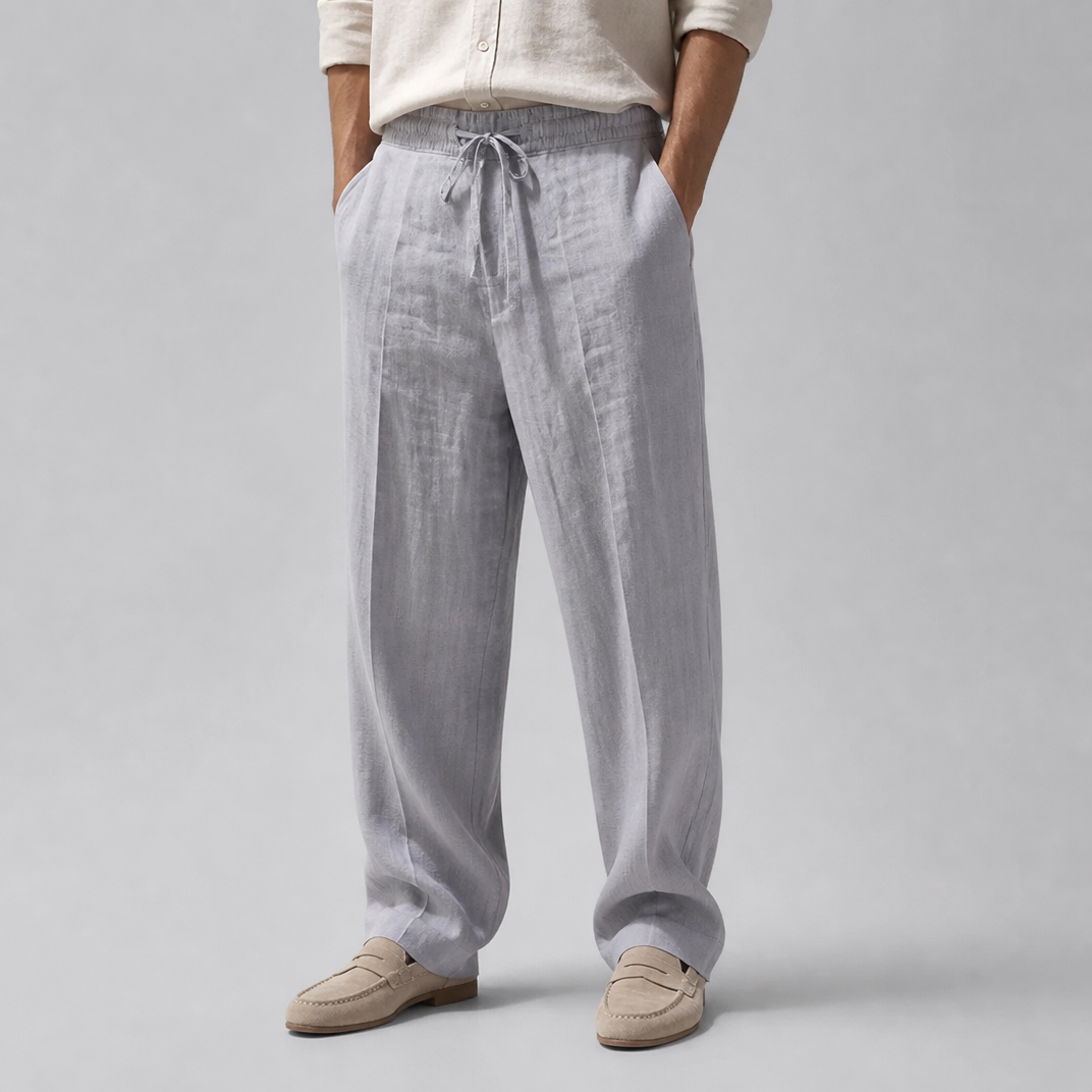 Men’s Casual Wide-Leg Linen Drawstring Lounge Pants