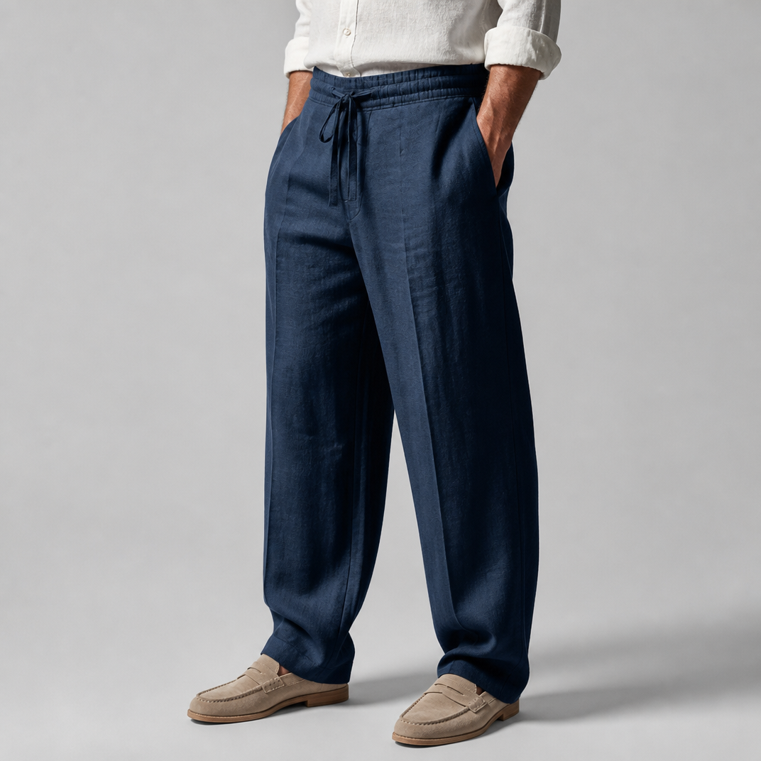 Men’s Casual Wide-Leg Linen Drawstring Lounge Pants