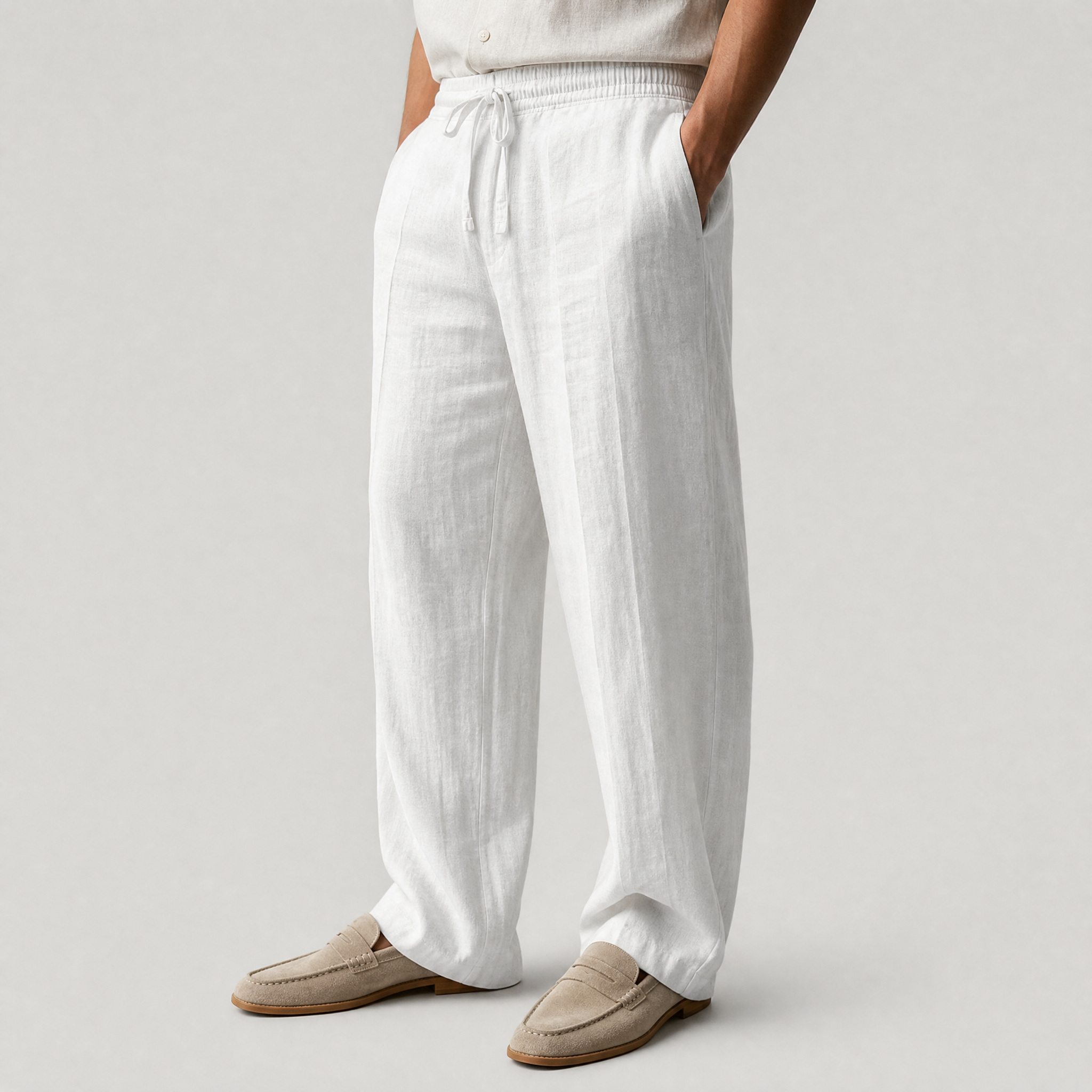Men’s Casual Wide-Leg Linen Drawstring Lounge Pants