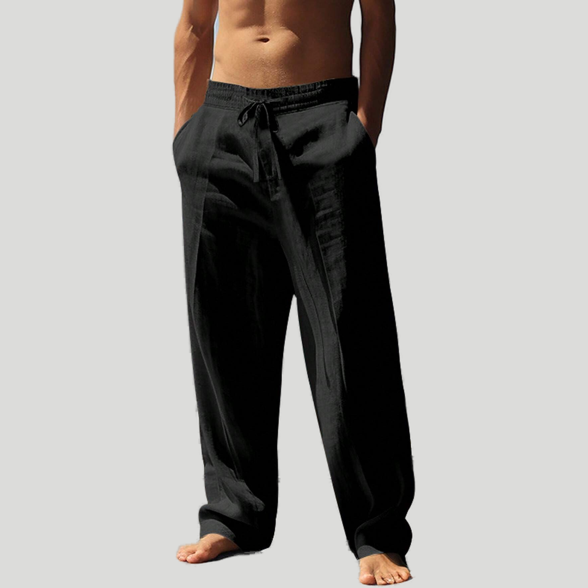Men’s Casual Wide-Leg Linen Drawstring Lounge Pants