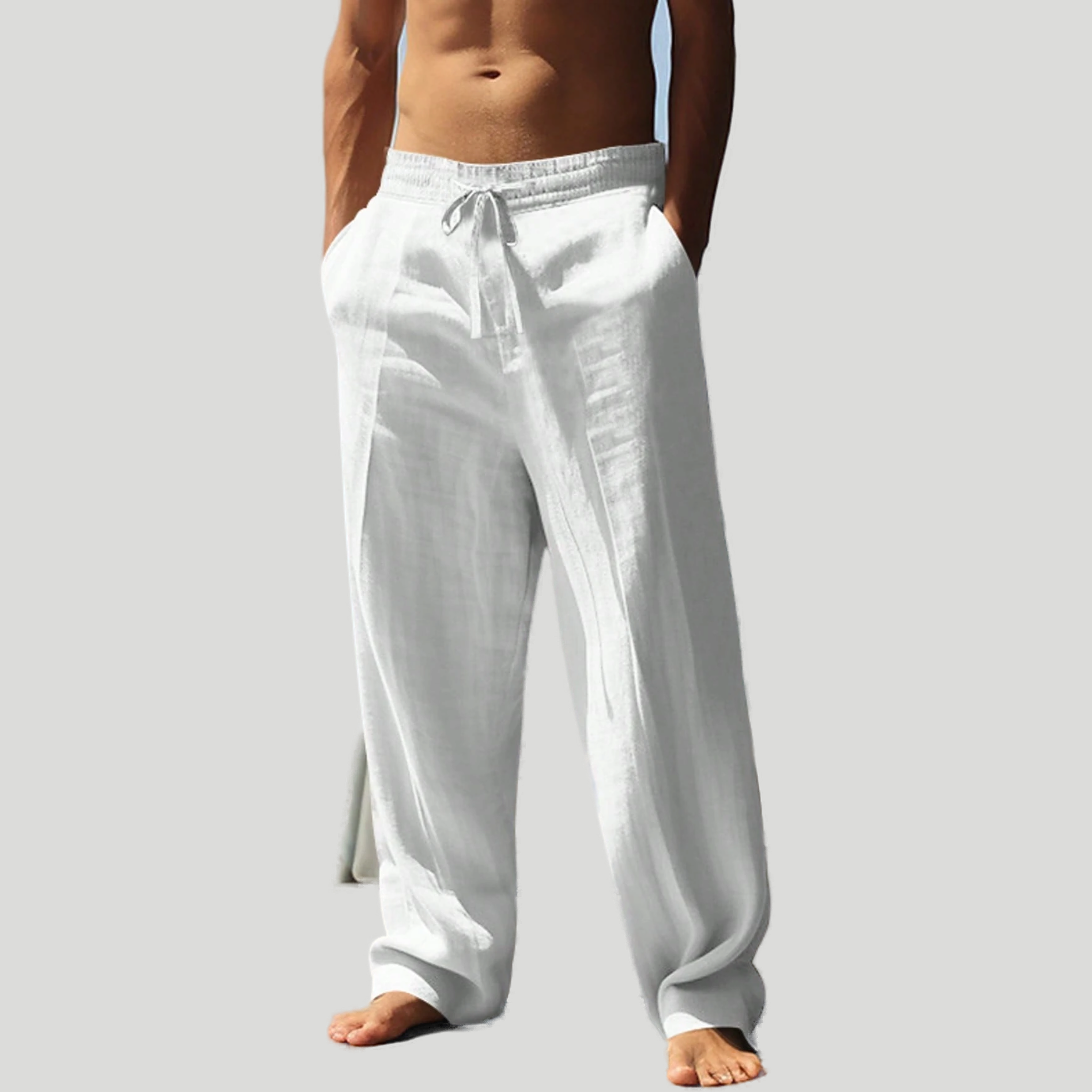 Men’s Casual Wide-Leg Linen Drawstring Lounge Pants