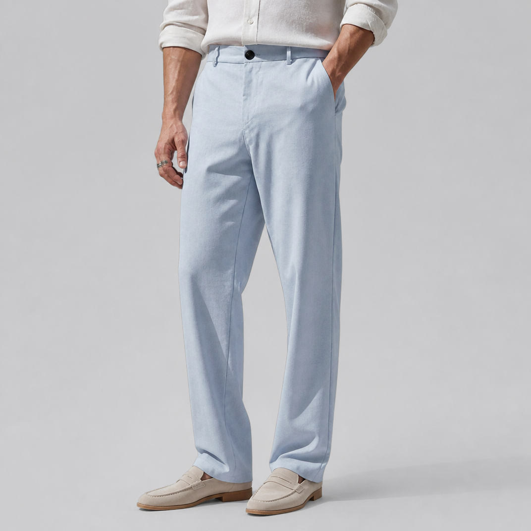 Men’s Coffee Brown Relaxed-Fit Linen-Blend Trousers