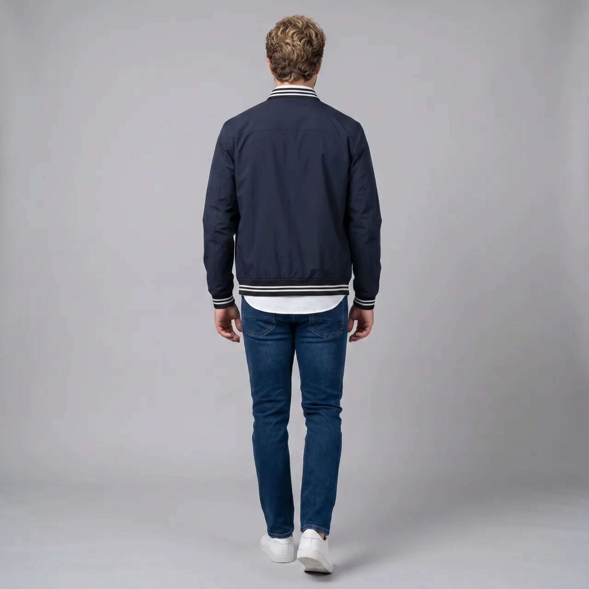 Men’s Contrast-Trim Zip-Up Bomber Jacket