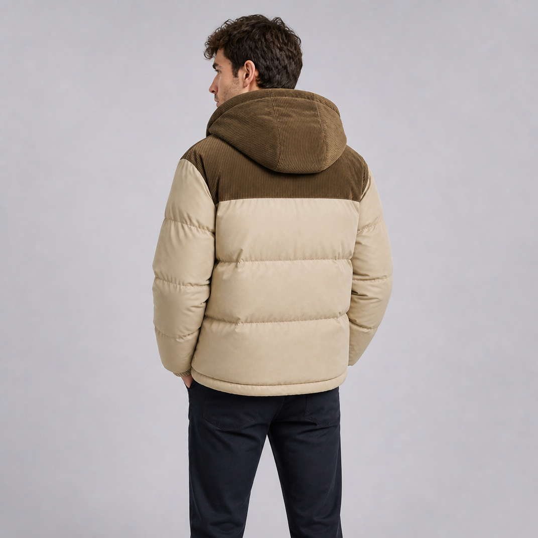 Men's Corduroy Trim Hooded Puffer Jacket