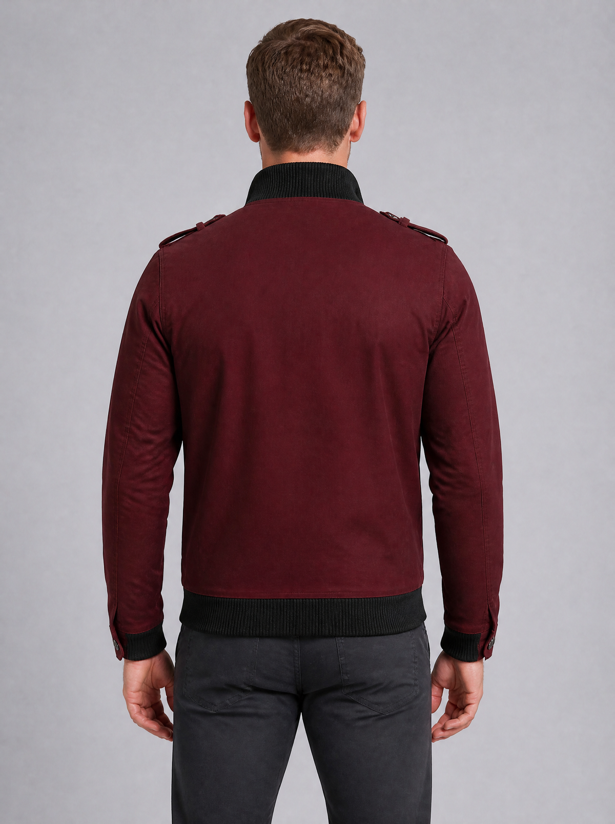Men's Cotton Canvas Regular Epaulette Pocket Bomber Jacket - product view 4