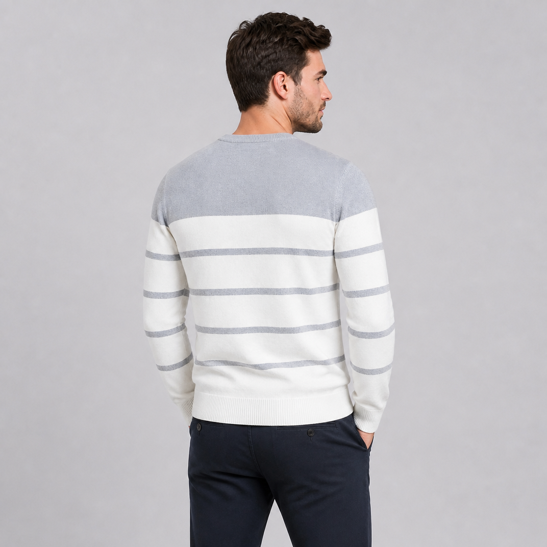 Men's Cotton Knit Slim-Fit Striped Crewneck Pullover