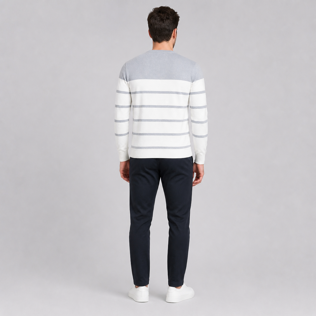 Men's Cotton Knit Slim-Fit Striped Crewneck Pullover