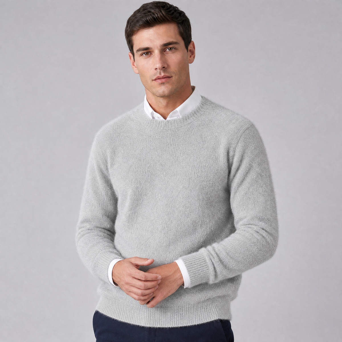 Men's Crew Neck Jumper Brushed Knit Sweater Regular Fit