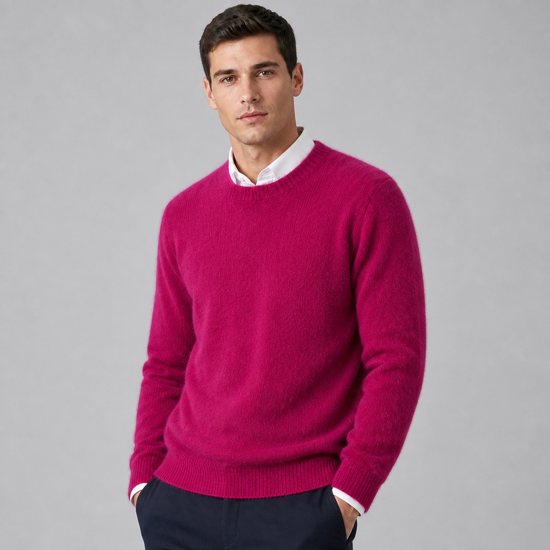 Men's Crew Neck Jumper Brushed Knit Sweater Regular Fit