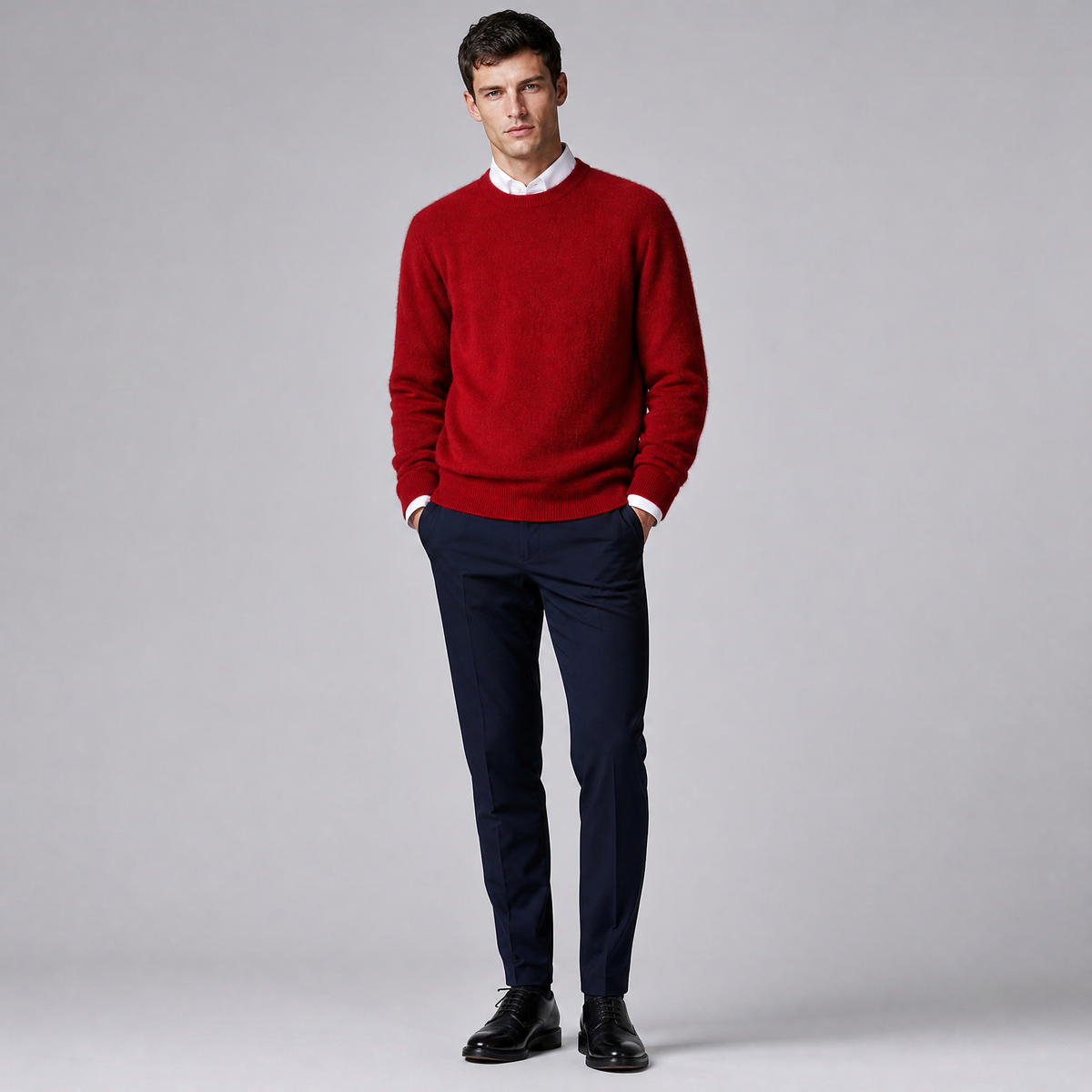 Men's Crew Neck Jumper Brushed Knit Sweater Regular Fit
