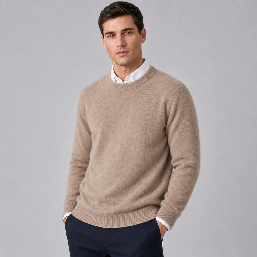 Men's Crew Neck Jumper Brushed Knit Sweater Regular Fit