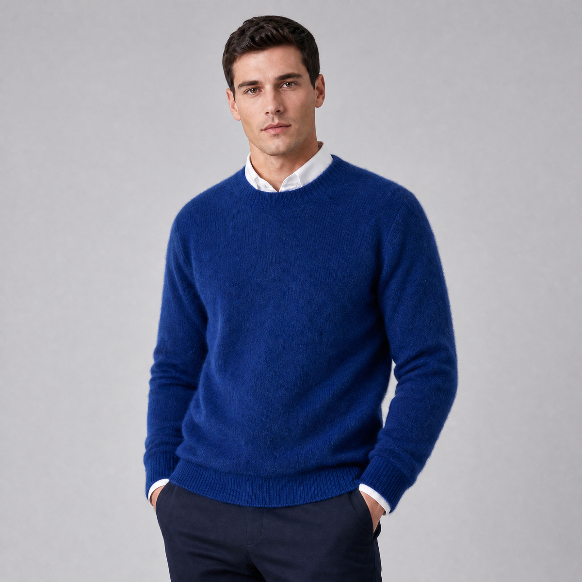 Men's Crew Neck Jumper Brushed Knit Sweater Regular Fit